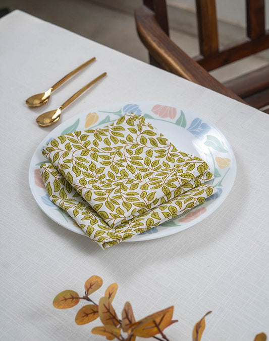 Set Of 6 - 12"X 12" Leafy Cotton Napkin