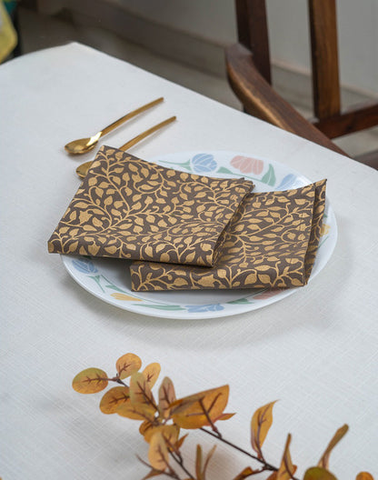 Set Of 6 - Brown Cotton Cocktail Napkin/ Party Napkins