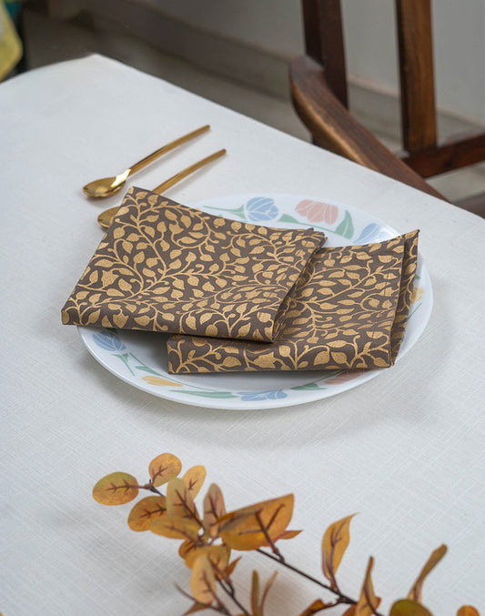 Set Of 6 - Brown Cotton Cocktail Napkin/ Party Napkins