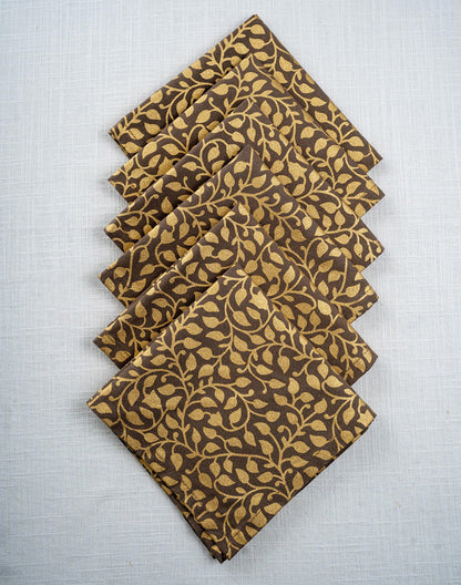 Set Of 6 - Brown Cotton Cocktail Napkin/ Party Napkins