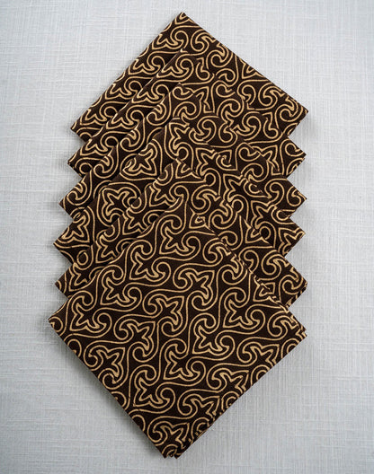 Set Of 6 - 12" Gold Print Paan Jaal Cotton Napkin / Festive Napkins