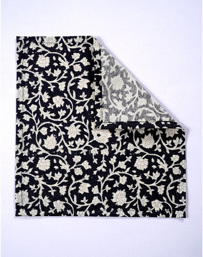 Set Of 4 - 10" Elegant Black Jaal Print Cotton Cocktail Napkin