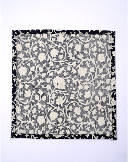 Set Of 4 - 10" Elegant Black Jaal Print Cotton Cocktail Napkin