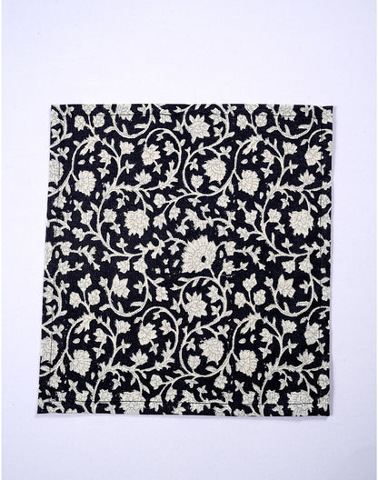 Set Of 4 - 10" Elegant Black Jaal Print Cotton Cocktail Napkin