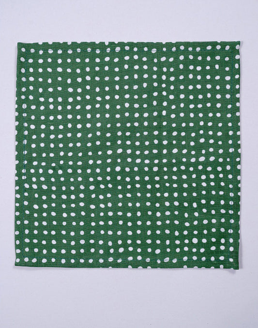 Set Of 6 - Green Linen Polka Dot Cocktail Napkin/ Party Napkin