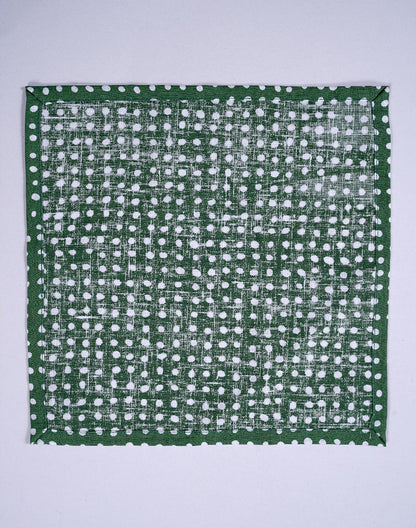Set Of 6 - Green Linen Polka Dot Cocktail Napkin/ Party Napkin