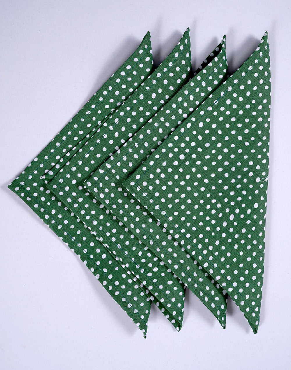 Set Of 6 - Green Linen Polka Dot Cocktail Napkin/ Party Napkin