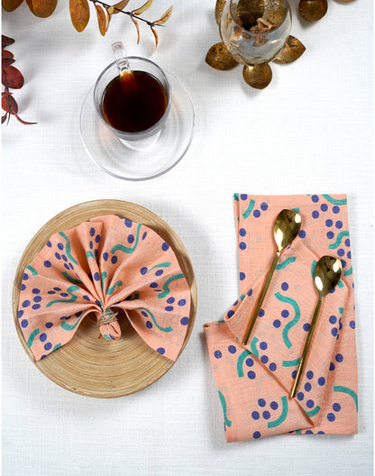 Set Of 4 - Printed Linen Cocktail Napkin/ Premium Party Napkins