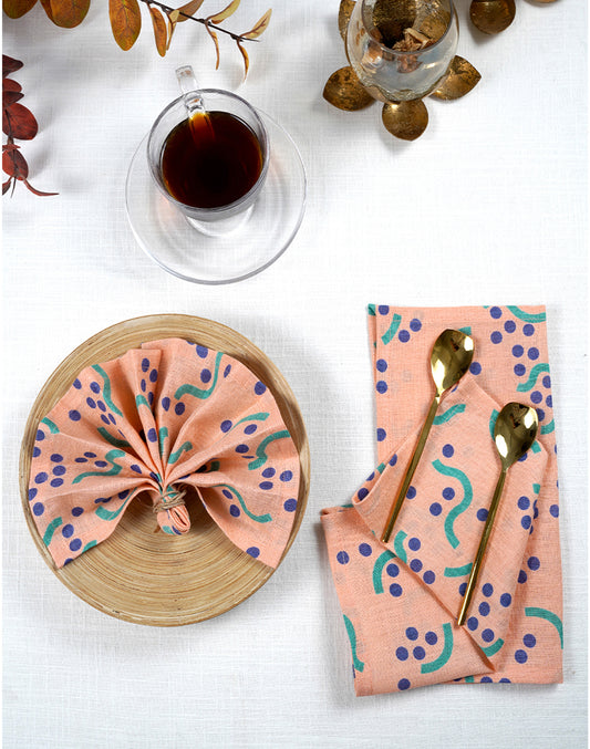 Set Of 4 - Printed Linen Cocktail Napkin/ Premium Party Napkins
