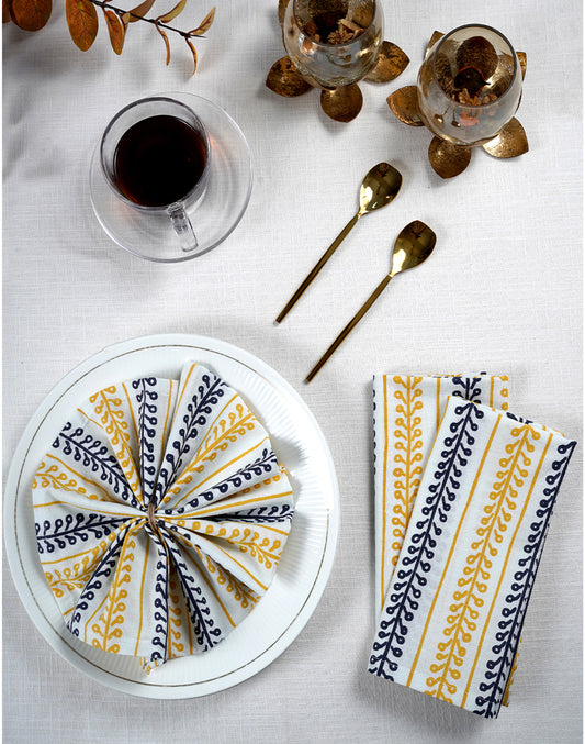 Set Of 6 - 16" Black and Yellow Cotton Table Napkins