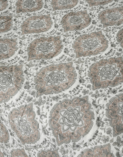 Grey Block Printed Cotton Quilt- Queen