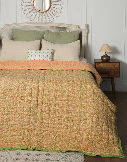 Block Printed Queen Bed Reversible Quilt- Queen