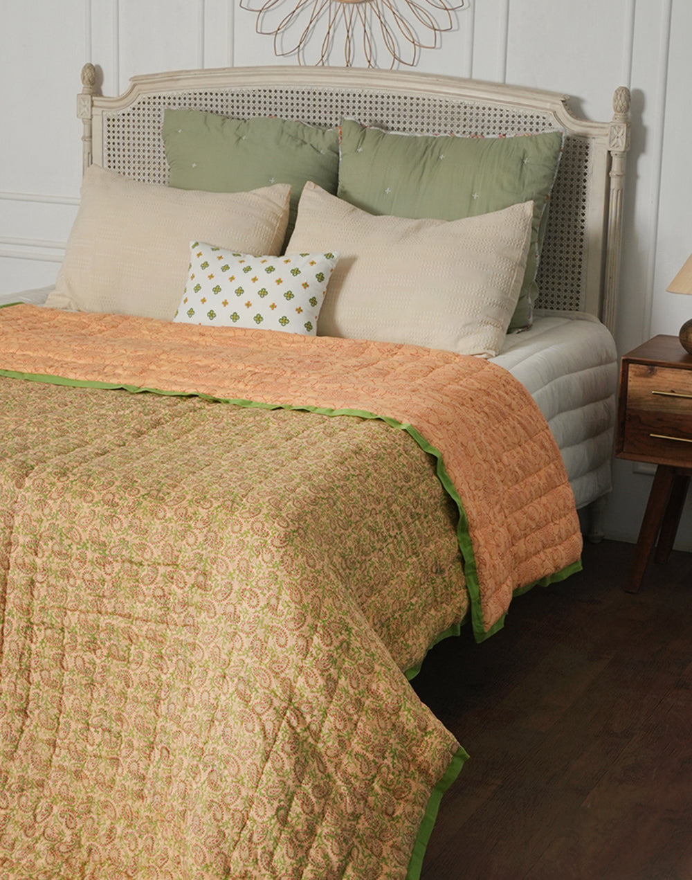Block Printed Queen Bed Reversible Quilt- Queen