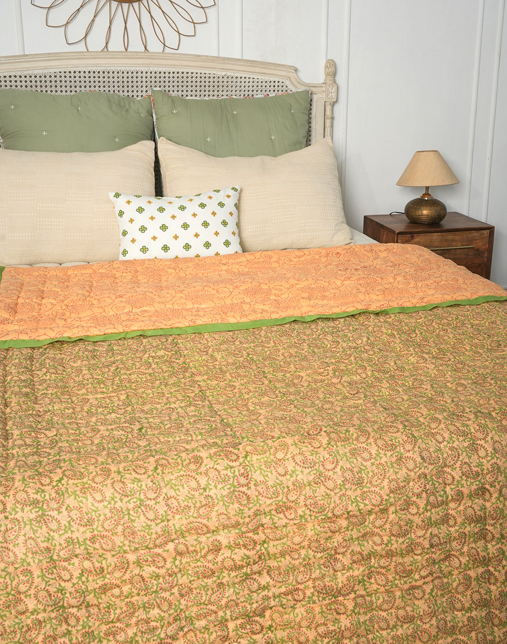 Block Printed Queen Bed Reversible Quilt- Queen