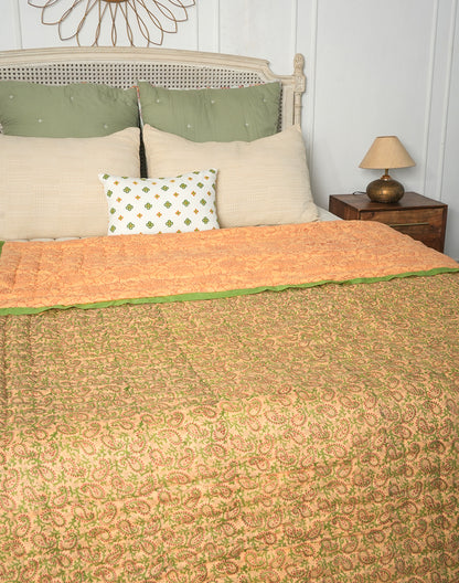 Block Printed Queen Bed Reversible Quilt- Queen