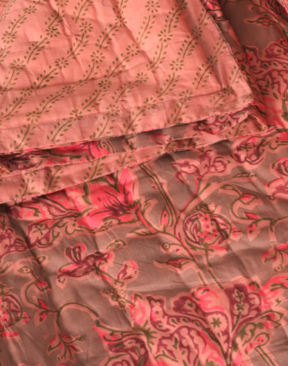Pink Floral Block Printed Cotton Quilt-Queen