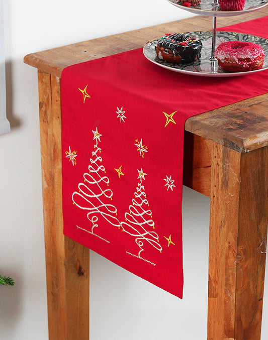 Christmas Tree Star Cotton Table Runner