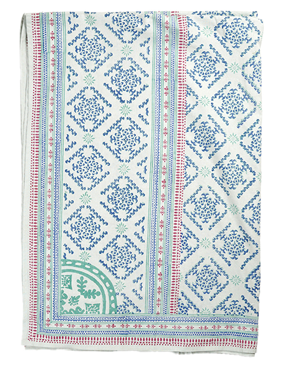 Blue Cotton Geometric Protective Table Cover