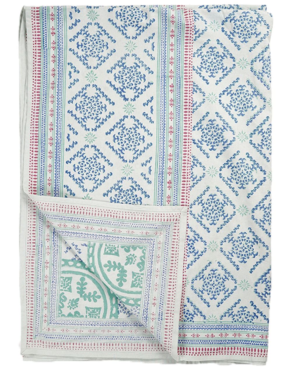 Blue Cotton Geometric Protective Table Cover