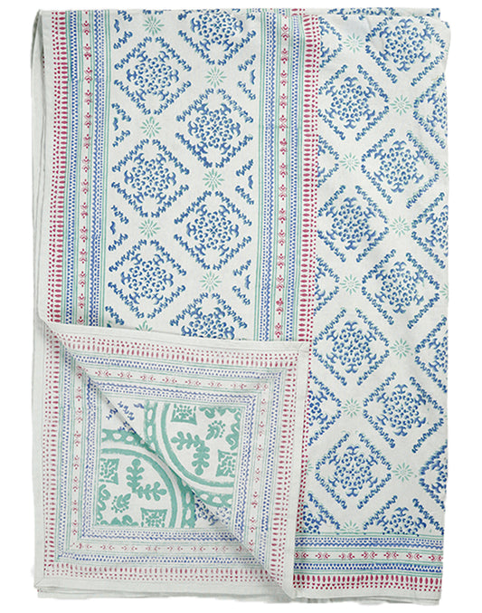 Blue Cotton Geometric Protective Table Cover