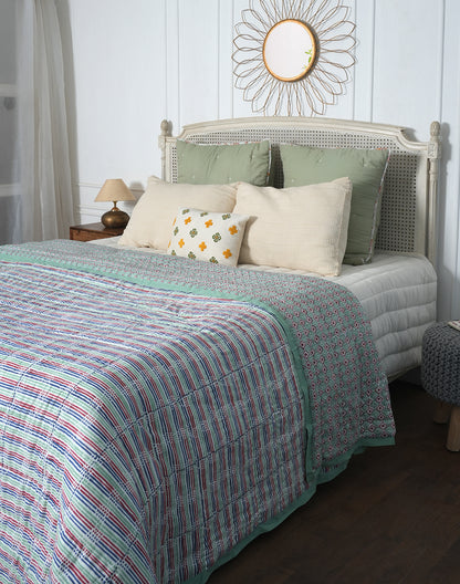 Multicolor Stripes Block Printed Cotton Quilt