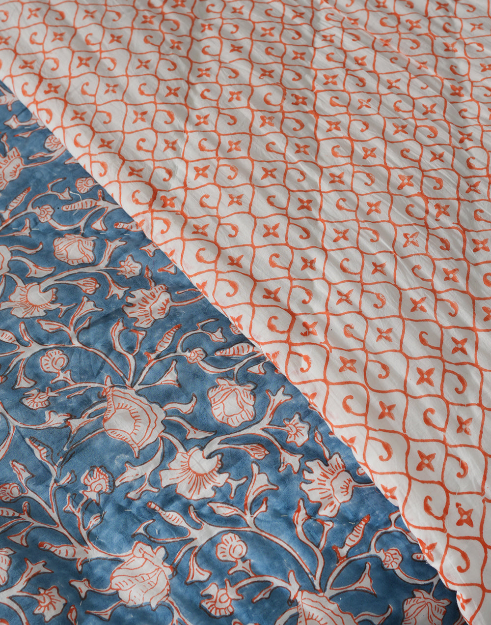Blue Block Printed Ac Cotton Quilt
