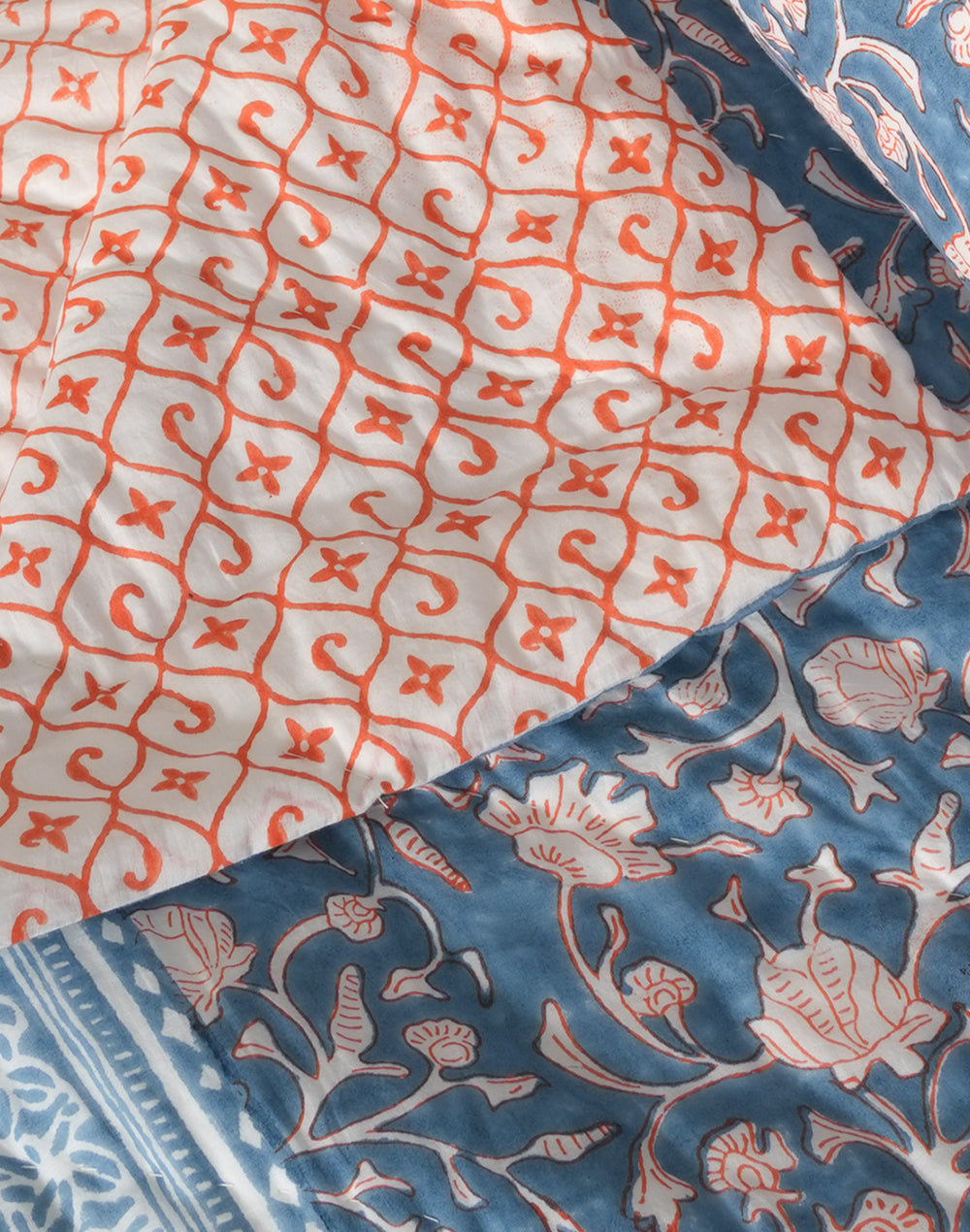 Blue Block Printed Ac Cotton Quilt