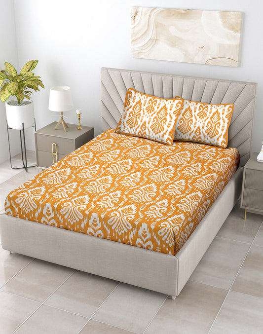 Queen Size - Yellow Cotton Bedsheet Set With 2 Pillow Covers