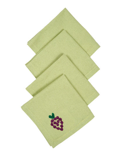 Set Of 4 - 8" Cocktail Grape Embroidered Napkins