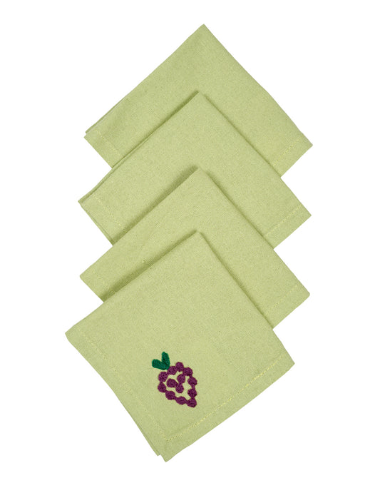Set Of 4 - 8" Cocktail Grape Embroidered Napkins