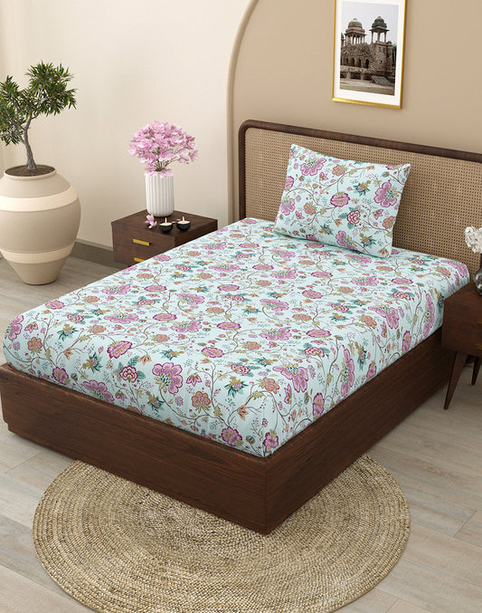 Multicolor Floral Bedsheet Set with Pillow Cover