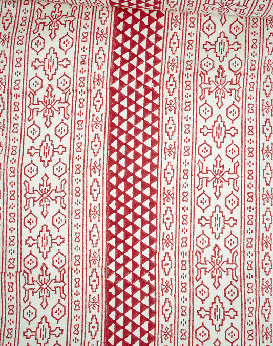 Red Block Printed Cotton Table Runner