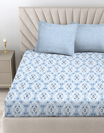 King Size- Ikat Print Cotton Bedsheet Set with 2 Pillow Covers