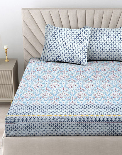Blue Cotton Bedsheet Set with 2 Pillow Covers