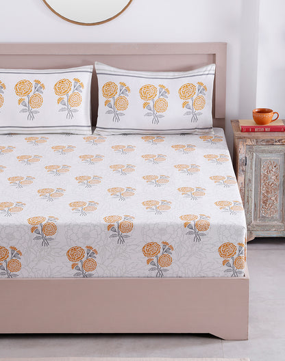 King Size - Yellow Marigold Cotton Bedsheet Set with 2 Pillow Covers