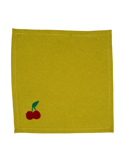 Set Of 4 - 8" Cherry Embroidered Cocktail Napkins/ Party Napkins