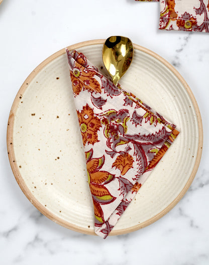 Set Of 6 - 10" Jacobean Jaal Printed Cotton Cocktail Napkin