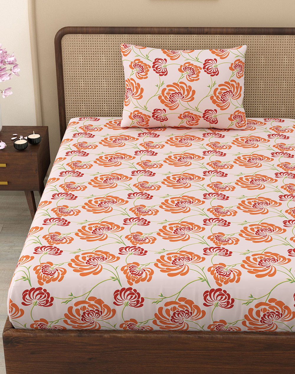 Single - Multicolor Floral Bedsheet with Pillow Cover