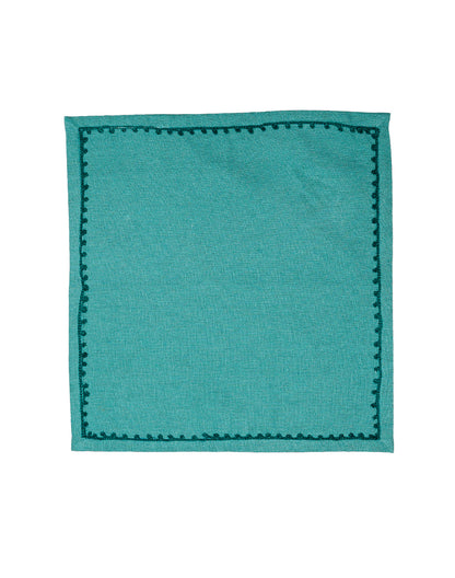 Set Of 4 - 10" Teal Embroidered Cocktail Napkin/ Party Napkins