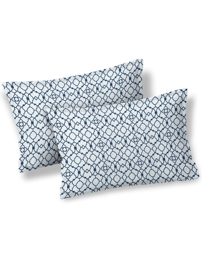 King Size - Blue Floral Cotton Bedsheet Set with 2 Pillow Covers