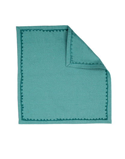 Set Of 4 - 10" Teal Embroidered Cocktail Napkin/ Party Napkins