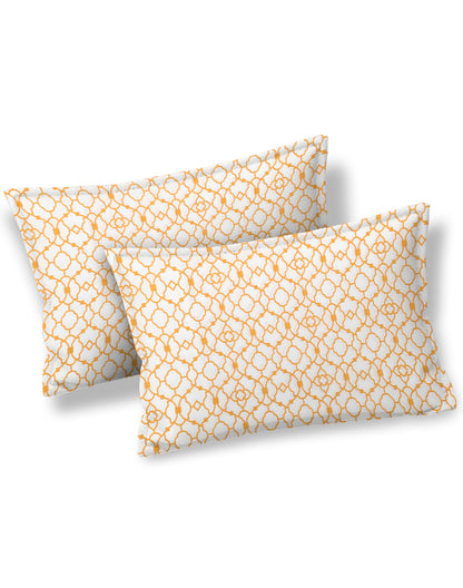 King Size - Yellow Floral Cotton Bedsheet Set with 2 Pillow Covers