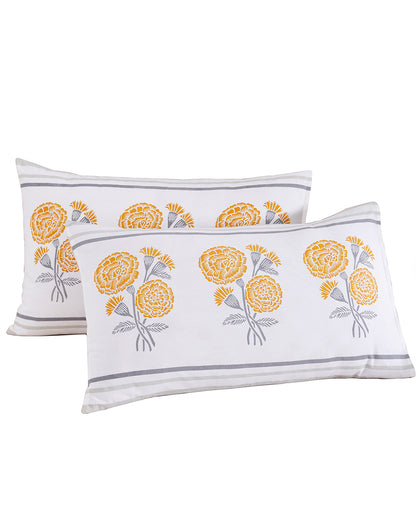 King Size - Yellow Marigold Cotton Bedsheet Set with 2 Pillow Covers
