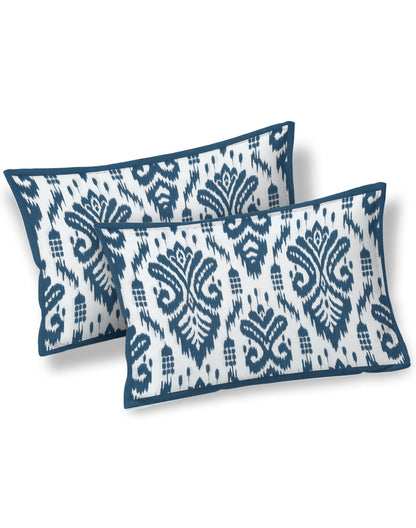 Queen Size - Blue Cotton Bedsheet Set With 2 Pillow Covers