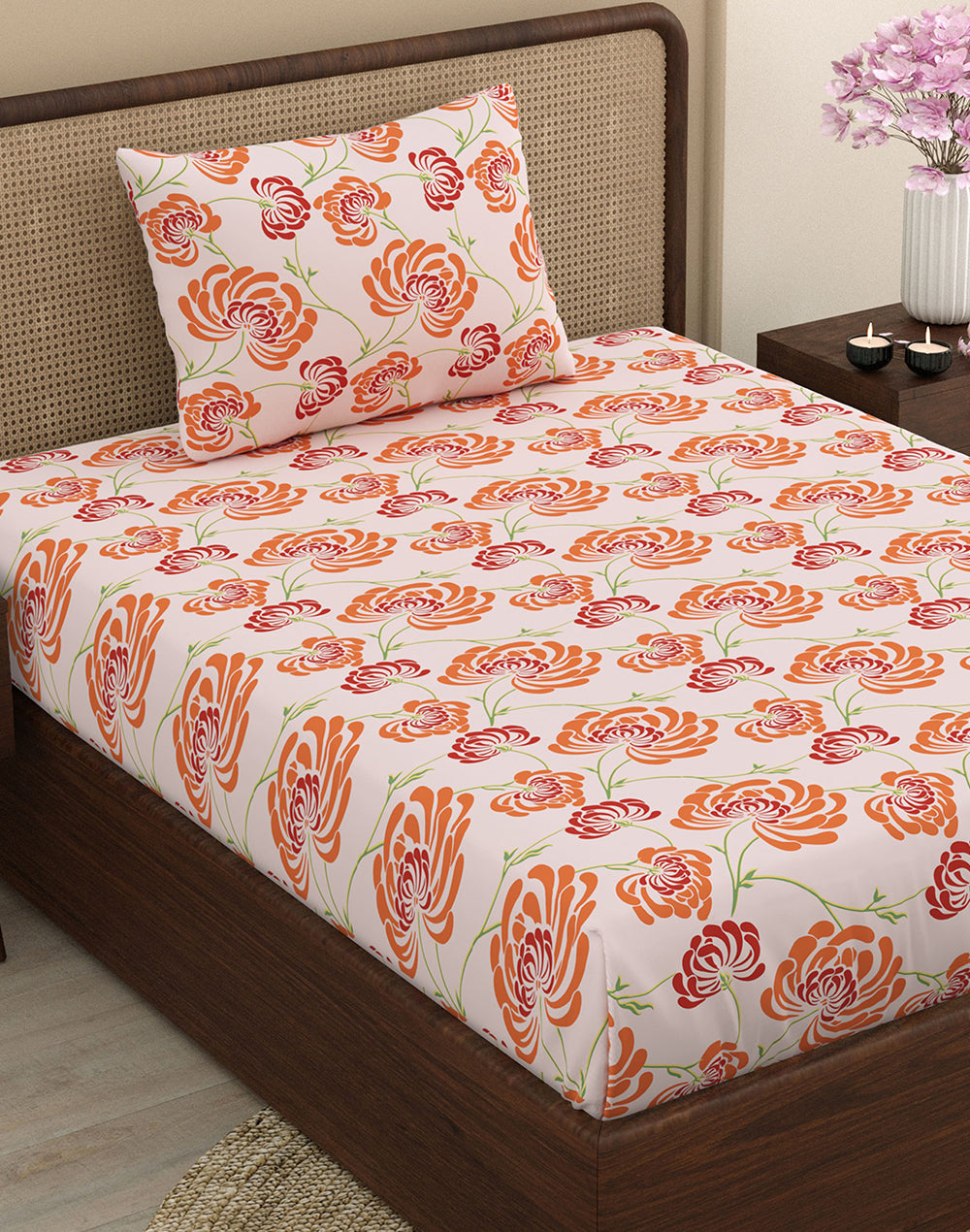 Single - Multicolor Floral Bedsheet with Pillow Cover