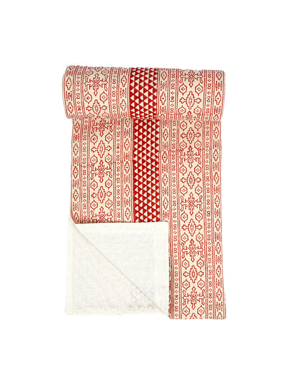 Red Block Printed Cotton Table Runner