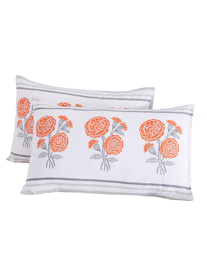 King Size - Orange Marigold Cotton Bedsheet Set with 2 Pillow Covers