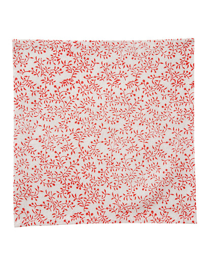 Set Of 6 - 12 " Red Leafy Cotton Printed Soft Napkin