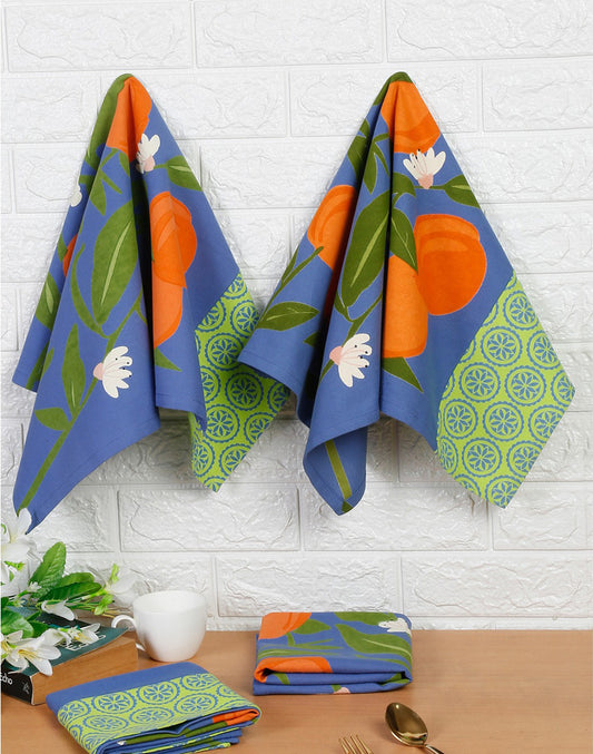 Set of 4 - Blue Cotton Reusable Kitchen Towel