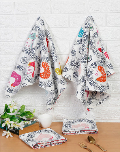 Set of 4 - Multicolour Printed Cotton Kitchen Towel/ Dish Towel